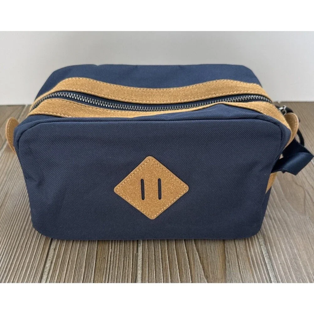 Men’s Navy Canvas Tan Suede Dopp Toiletry Kit Bag